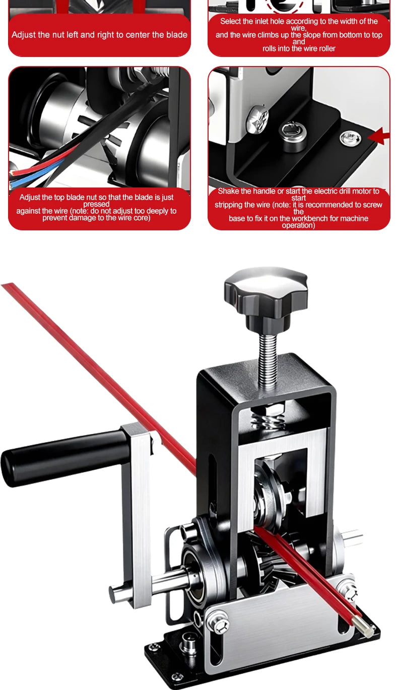 1-70mm² Wire Stripper Manual Wire Stripping Tool Cable Stripper Peeling Machine Compatible with Hand Crank Electric Drill Peeler