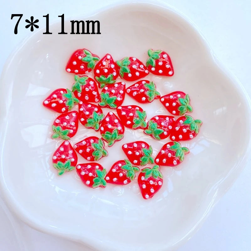 50Pcs New Cute Mini 7*11mm Strawberry Resin Figurine Crafts Flatback Ornament Jewelry Making Manicure Hairwear Accessories