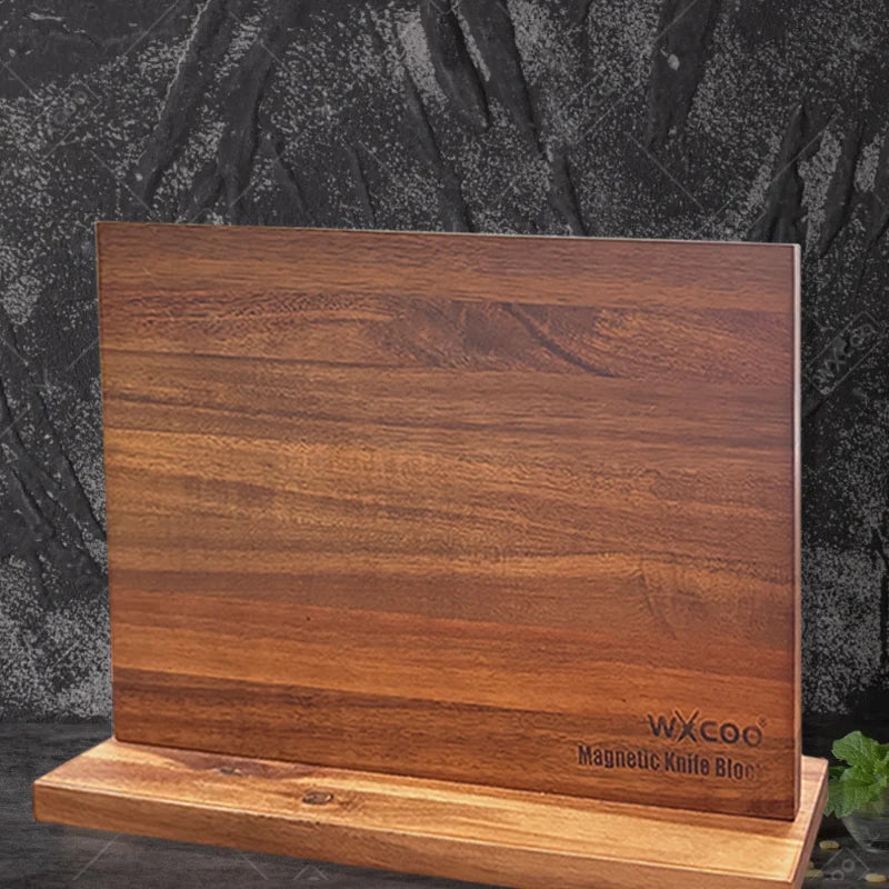 Long Magnetic Knife Block Acacia Wooden Kitchen Knife Holder Kitchen Counter Strong Enhanced Magnets Stands Storage Knife Holder