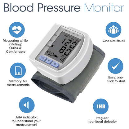 Wrist Blood Pressure Monitor - Automatic Digital Sphygmomanometer with Pulsometer Function, Portable Tensiometer for Home