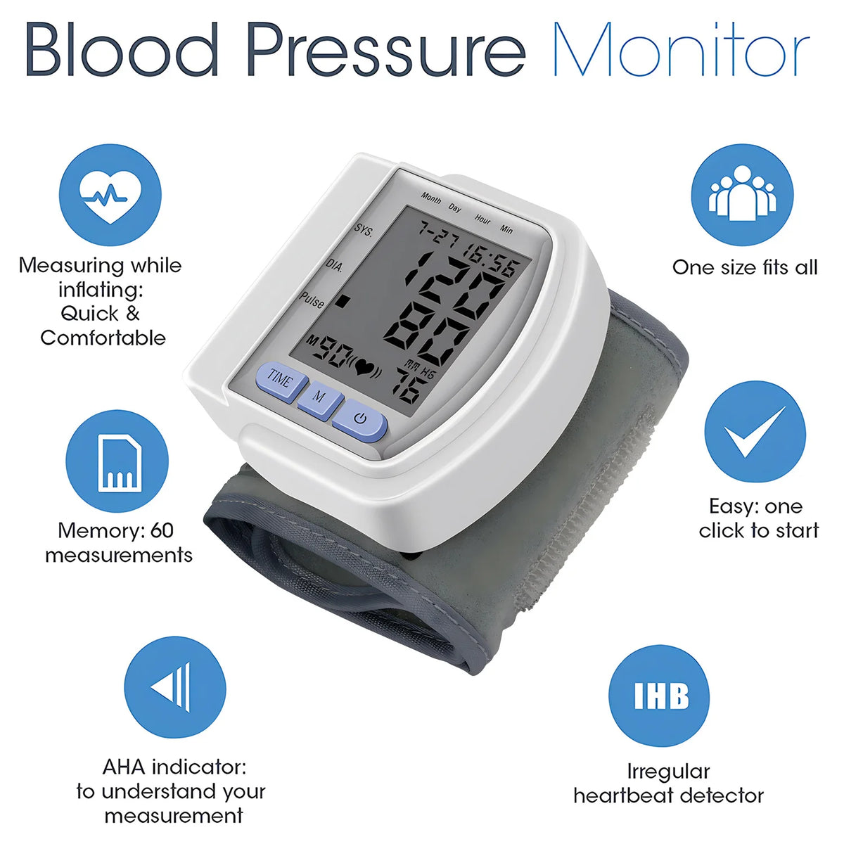Wrist Blood Pressure Monitor - Automatic Digital Sphygmomanometer with Pulsometer Function, Portable Tensiometer for Home