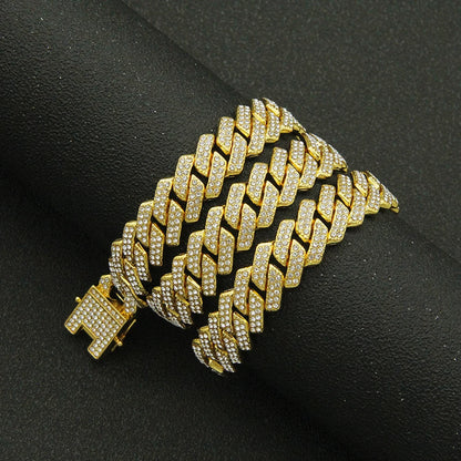 Fashion Men Cuban Link Iced Out Necklace 14MM width Rhinestones Chain Rapper CZ Cuban Chain Necklace Hip Hop Birthday Jewelry