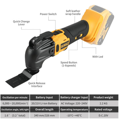 DEWALT 21V Brushless Cordless Oscillating Multi-Tool with 5 Accessories Tool-Free Quick Change for Cutting Sanding Grout Removal