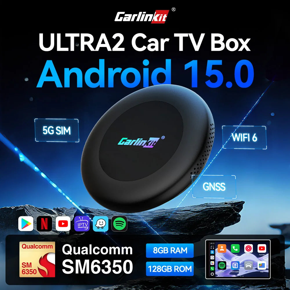 2026 5G Car Ai box SM6350 CarPlay Wireless Android 15.0 Ultra2 Android Auto Wireless Ai Box Support Youtube Netfilx IPTV BT5.1