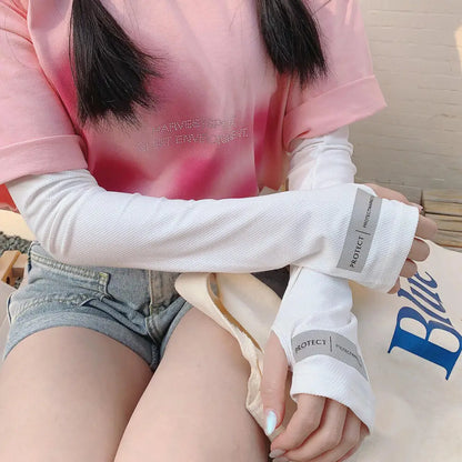 Reflective Logo Ice Silk Cooling Arm Sleeves, Breathable Mesh Sun Protection Sleeves for Men and Women