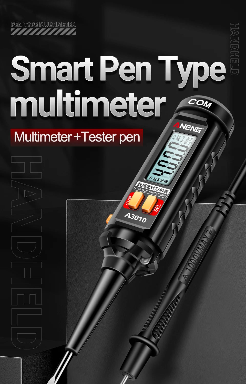 ANENG A3010 Pen-Type Multimeter 4000 Counts Digital True-RMS Backlight Multi Meter Auto Range Tester LCD Electrician Tester Tool