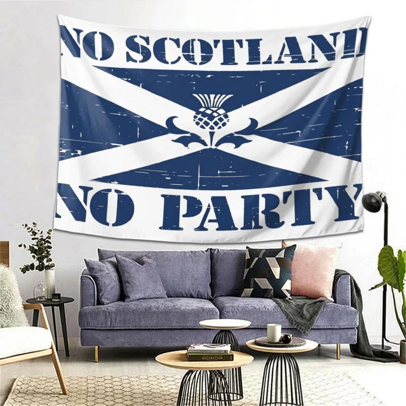 VIKAMA “No Scotland, No Party” Tapestry, Wall Hanging Featuring the Scottish St. Andrew’s Cross and Thistle Motif, Home Decor