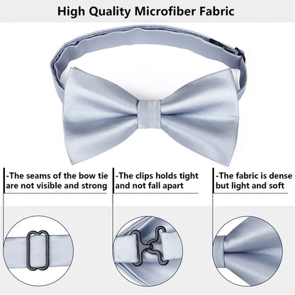 Hi-Tie Mens Bow Tie Hanky Cufflinks Set White Black Gray Silver Pre-tied Butterfly Knot Bowtie for Male Wedding silk Business