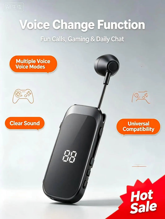 K30 Clip-on Bluetooth Headset with Digital Power Display, Retractable Earbud, 25H Talk Time & 300H Standby, Handsfree Wireless E