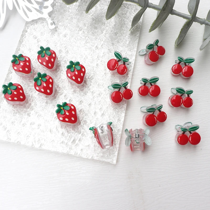 5/10Pcs Super Cute Hair Accessories Girls Fruit Strawberry Cherry Mini  Trendy Claw Clips Summer Style Small Grab Clips