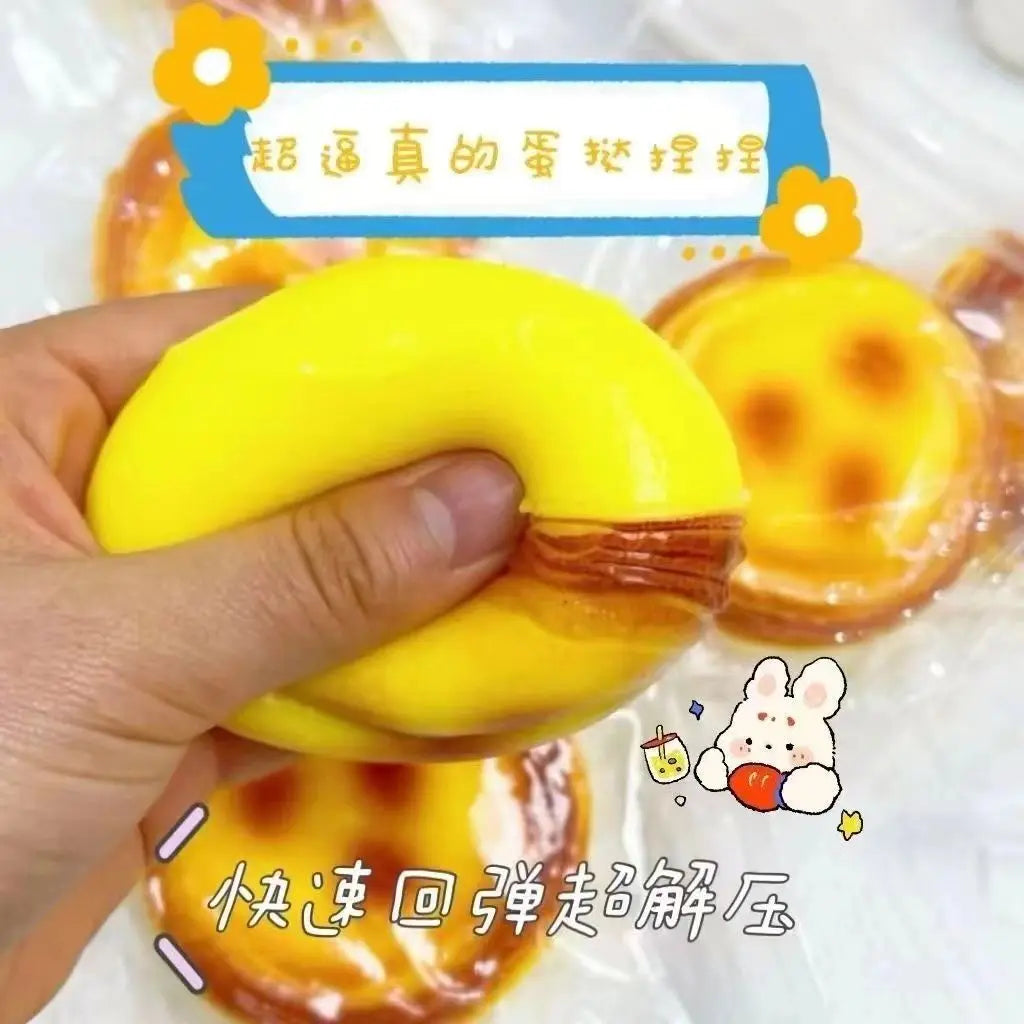 Bouncing Egg Tart Fluid Pressure-Relief Food Simulation Toy, Stress-Relieving, Squeezable, Creative and Fun gift for friends
