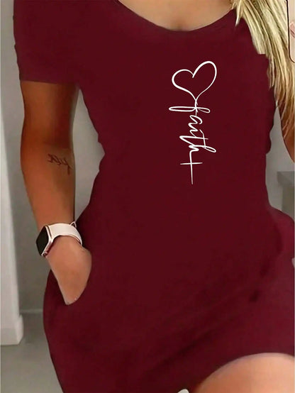 2026 Women's Casual Elegant Style Sun Moon Pattern Solid Color Round Neck Short Sleeve Women's Sexy Dress Short Skirt