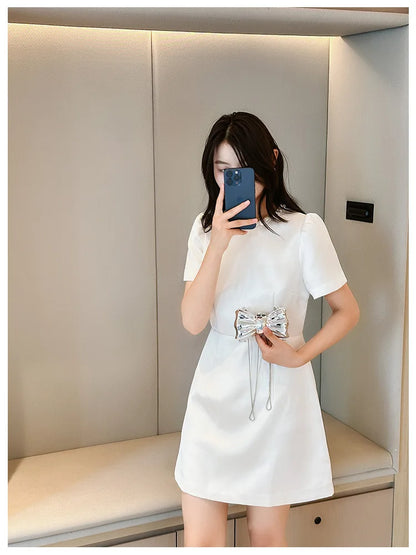 Luxury Designer Mini Bowknot Evening Bag for Women Girls Crossbody Handbag Chain Shoulder Bags Metal Purse for Party Wedding