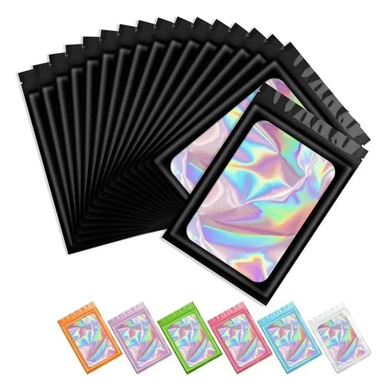 Ziplock Bags 100PCS Holographic Bag Zip Lock Gift Bags Plastic Iridescent Storage Zip Packaging Bags for Earrings Jewelry