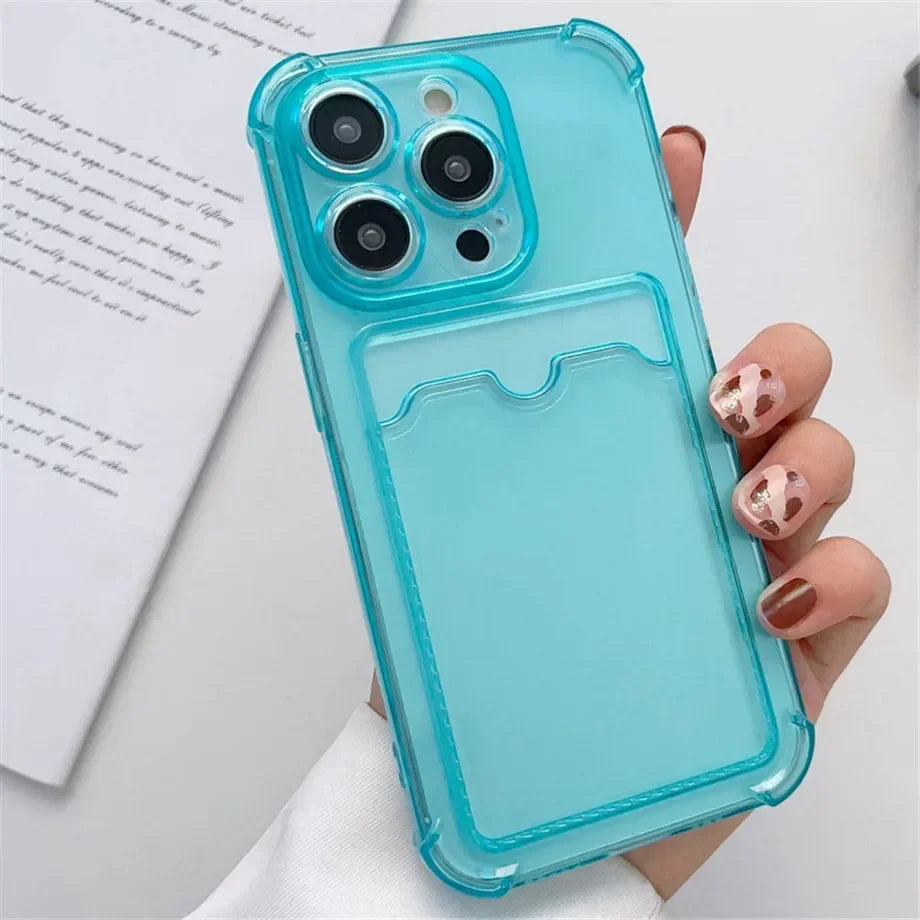 Przezroczyste Etui Portfelowe na Karty do iPhone 16 15 14 13 12 11 Pro Max Mini X XR 7 8 Plus Przezroczysta Odporna na Wstrząsy Miękka Obudowa