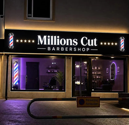 Custom 3D Halo‑Lit Metal Logo Sign Illuminated Letters For Barber Shop Hair Salon Commercial Storefront Business Signage Outdoor