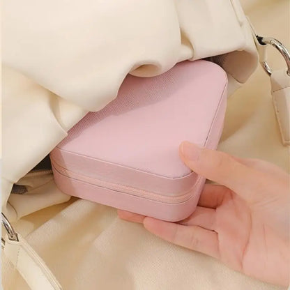 Solid Color PU Leather Material Jewelry Storage Box Travel Earrings Necklace Ring Organizer Case For Travel