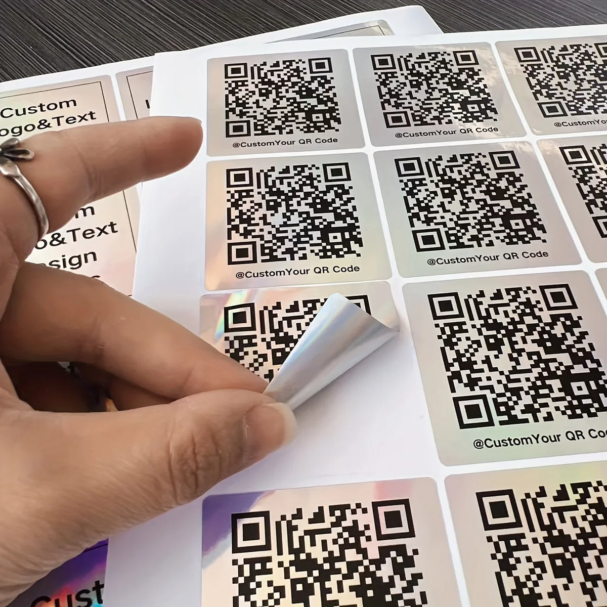 50PCS Personalized 2inch Square Holographic Vinyl QR Code Sticker for Instagram Social Media Metallic Labels for Online Presence