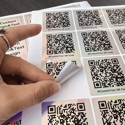 50PCS Personalized 2inch Square Holographic Vinyl QR Code Sticker for Instagram Social Media Metallic Labels for Online Presence