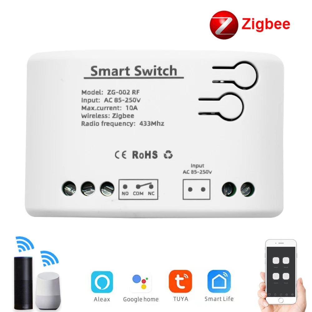 Zigbee Smart Relay Module Switch 1CH 12V 24V 220V 110V RF433 Wireless APP Remote Controller Work With Tuya/Smart-Life APP Alexa