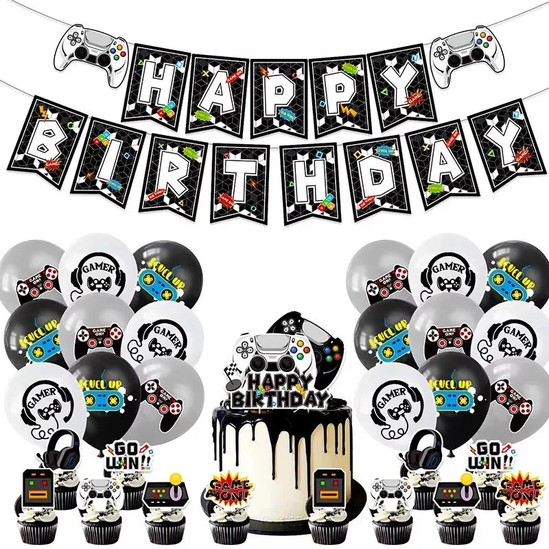 New Game Theme Birthday Party Supplies Decoration Paper Plates Cup Napkin Tablecloth Banner For Baby Shower Decor Supplies Gifts