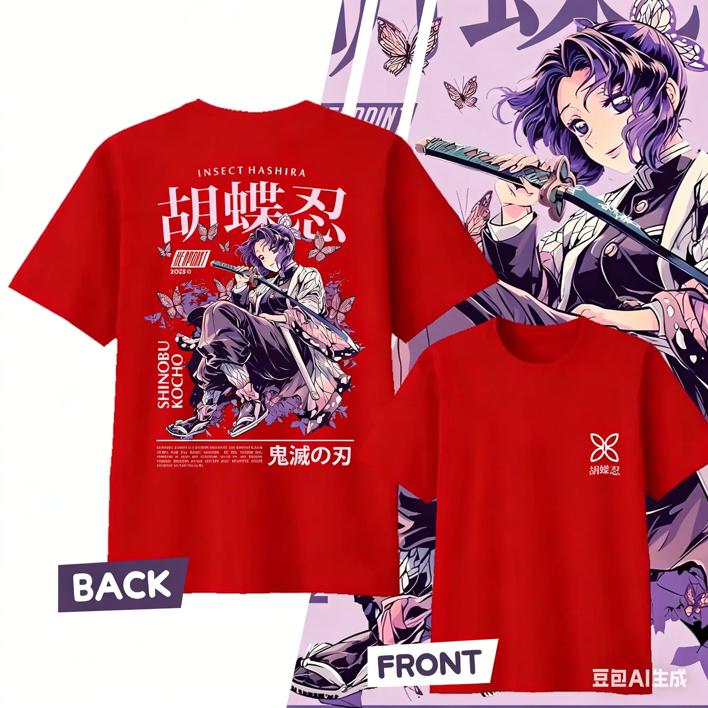Demon Slayer Kochou Shinobu Pure Cotton T-shirt for 2026 Summer Kids/Men's/Women's Fashion Casual Cosplay Short Sleeved T-shirt