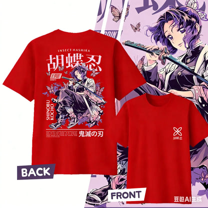 Demon Slayer Kochou Shinobu Pure Cotton T-shirt for 2026 Summer Kids/Men's/Women's Fashion Casual Cosplay Short Sleeved T-shirt