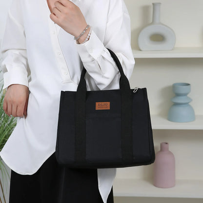Solid Color Lunch Bag, Tote Bag with Foil Inner Zipper Closure Large Capacity Portable, Work, School, Utility Bag with Meals