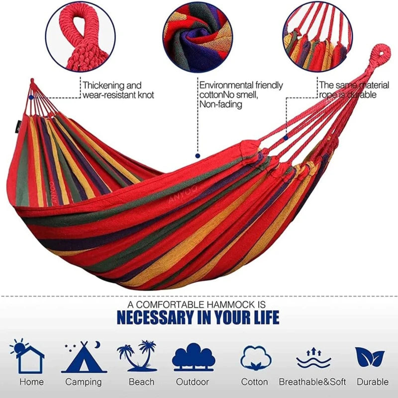 1-2 Person Cotton Rainbow Hanging Bed Capacity Stripe Hammock Swing Portable 260*80cm for Outdoor Indoor with Carry Bag