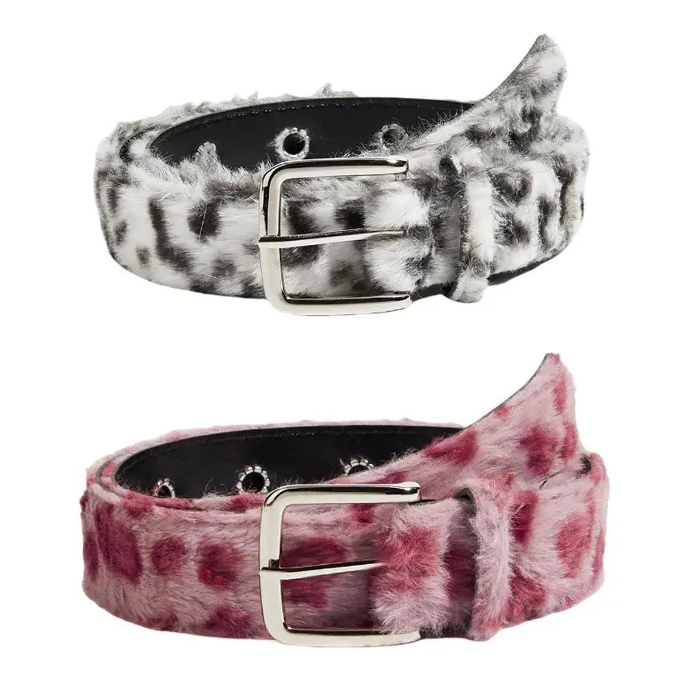 Retro Leopard Print Faux Fur Belt Y2k Pink Fur Belts Punk American Sexy Women's Waistband Winter Fluffy Waist Belt Accessories