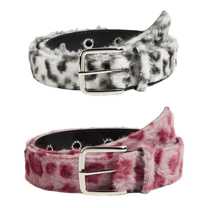 Retro Leopard Print Faux Fur Belt Y2k Pink Fur Belts Punk American Sexy Women's Waistband Winter Fluffy Waist Belt Accessories