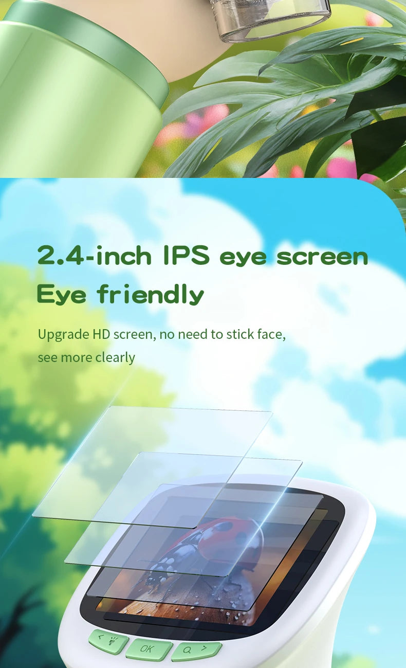 Kids Handheld Microscope with 2.4 Inch IPS HD Screen, 200X & 1000X Magnification, Photo/Video Recording, for Children Ages 6-12
