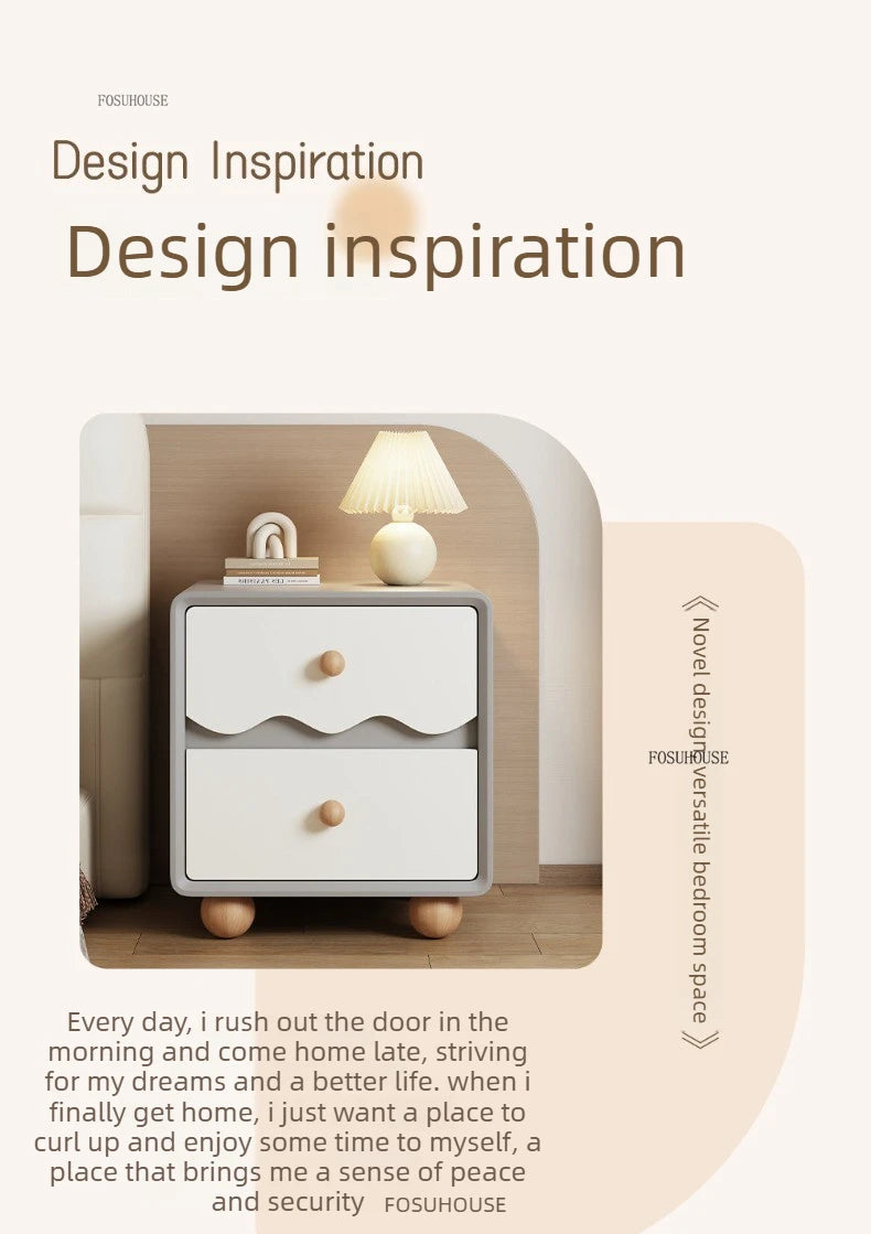 Cream Wood Children's Nightstands Cute Dormitory Storage Bedside Tables Home Children's Storage Cabinets for Bedroom Furniture