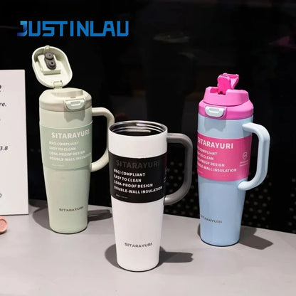 JUSTINLAU 1PC 1200ML Large Capacity Stainless Steel Insulated Cup Car Travel Outdoor Camping Coffee Beverage Water Bottle