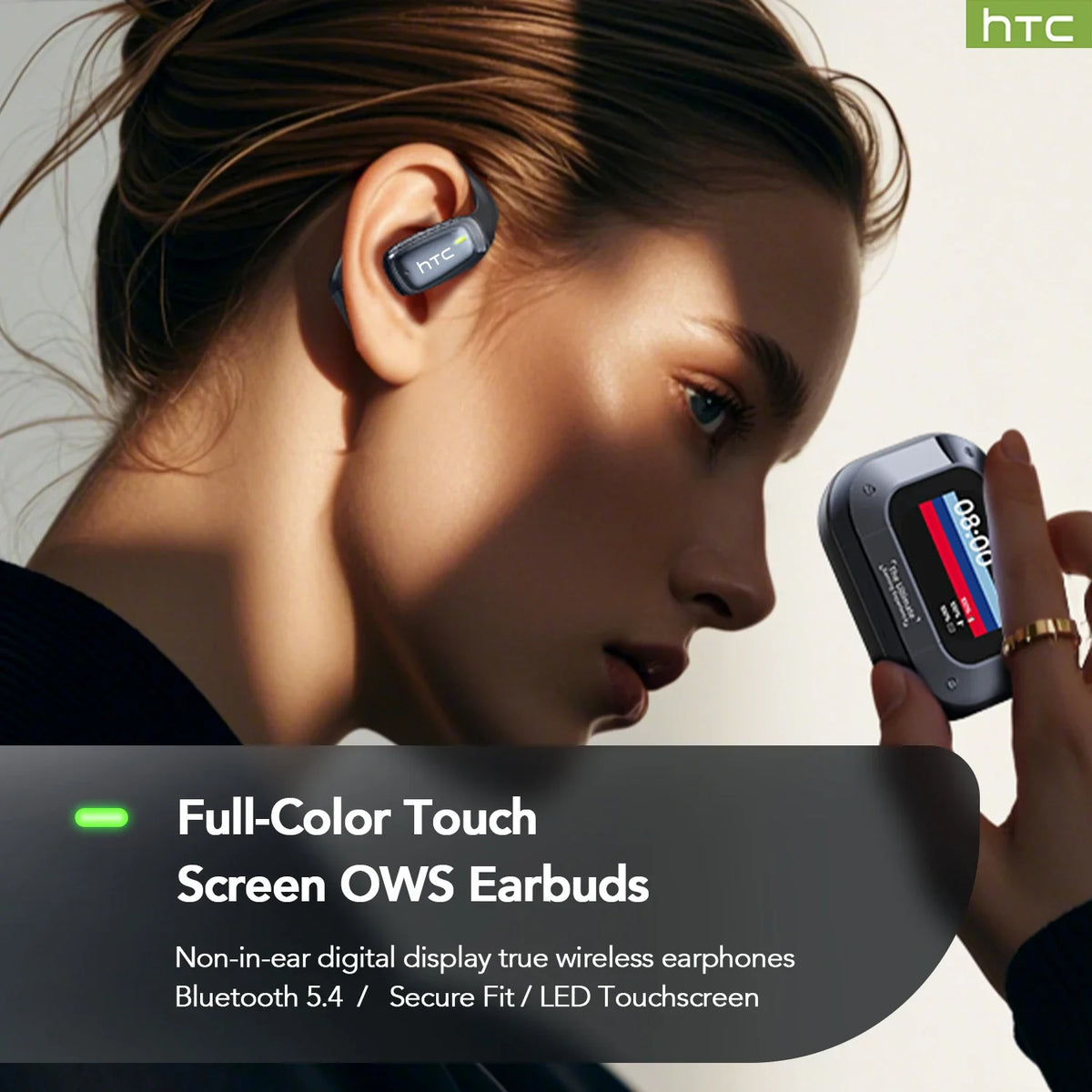 HTC NE25 Bluetooth Earphones AI Translator Earbuds LCD Touch Screen OWS Sport Wireless Headphones Long Life with Mic