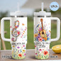 Luxury Garden Art Vacuum Flasks 40oz Stainless Steel Insulated Tumbler with Handle & Straw Leakproof Travel Mug