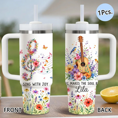 Luxury Garden Art Vacuum Flasks 40oz Stainless Steel Insulated Tumbler with Handle & Straw Leakproof Travel Mug