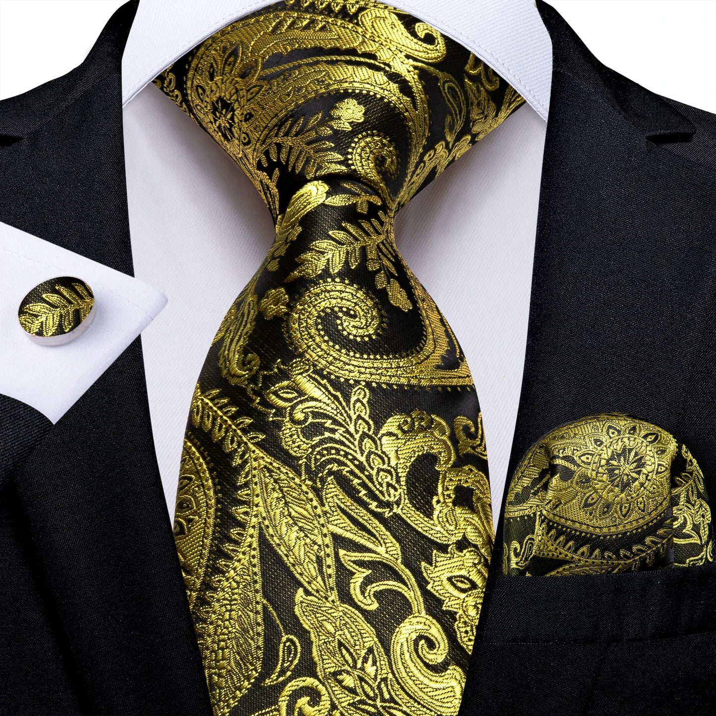 Black And Silver Paisley Floral Men's Ties Gray Blue Pink Wedding Accessories Neck Tie Set Handkerchief Cufflinks Gift For Men
