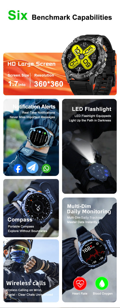 LIGE Nowy wojskowy do T-Rex 3 Ultra Smart Watch Bateria 1000 mAh Wodoodporny IP68 Kompas Latarka Sportowy monitor Smartwatch Mężczyźni
