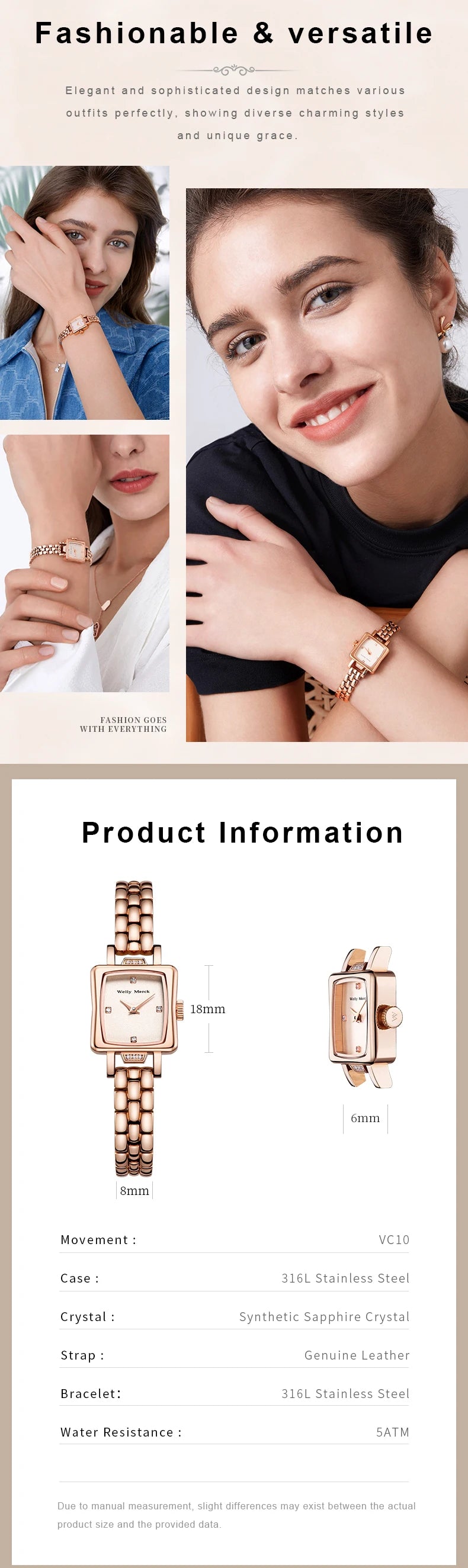 WM Watch Woman Quartz Watch Waterproof Classic Casual Business Woman's Watch Welly Merck Watch WM087L
