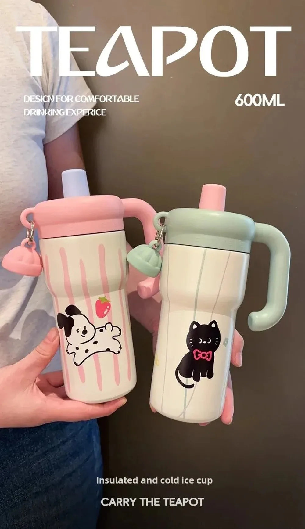 Fashion High Aesthetic Students Straw Mug 316 Stainless Steel 600ML Iced Cup Large Capacity Insulated Thermal Cup Men And Women