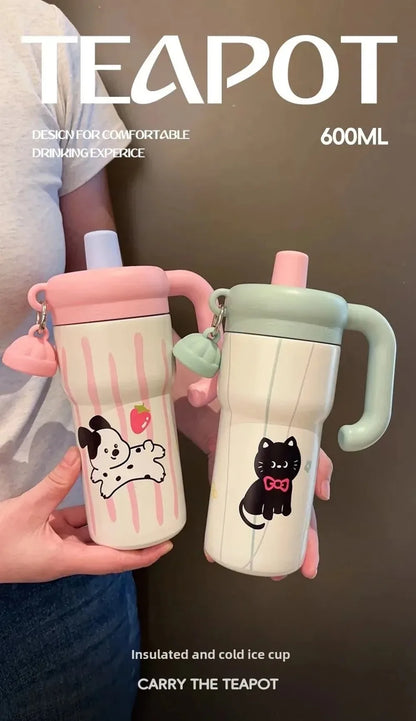 Fashion High Aesthetic Students Straw Mug 316 Stainless Steel 600ML Iced Cup Large Capacity Insulated Thermal Cup Men And Women