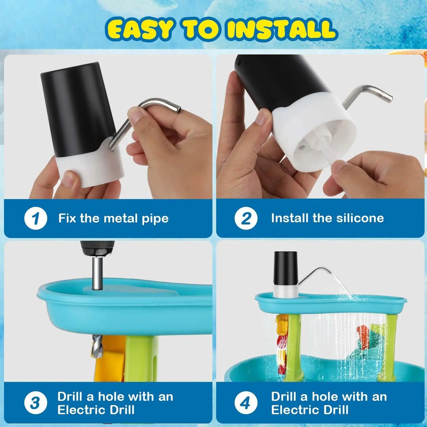 Water Table Pump Portable Water Play Table Pump Battery Powered Cordless Sand Play Accessories Rechargeable Outdoor Toys for