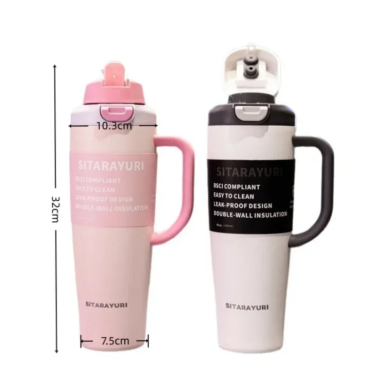 JUSTINLAU 1PC 1200ML Large Capacity Stainless Steel Insulated Cup Car Travel Outdoor Camping Coffee Beverage Water Bottle