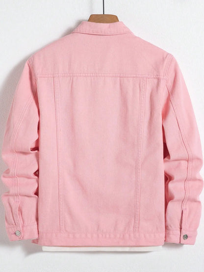 Men's Denim Jacket for Spring and Autumn. Pink Denim Coat. Simple and Versatile. For Daily Leisure.