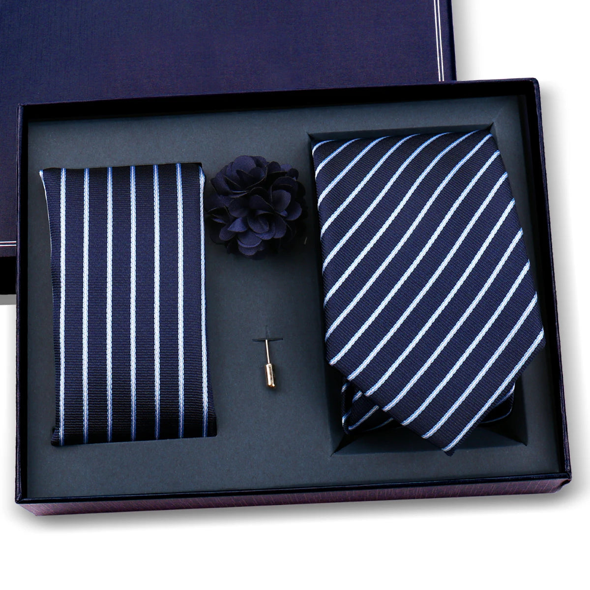 Elegant Ties For Men Classic Paisly Neck Tie Pocket Square Brooch Set With Gift Box Mens Business Wedding Suit Accessories