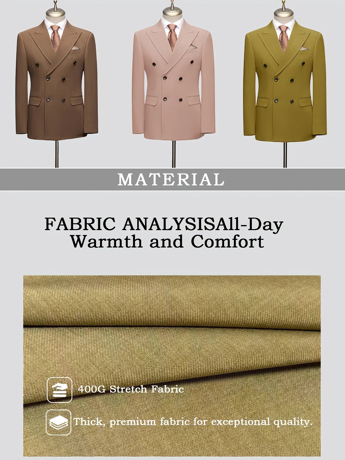  Hot Trend Mustard Yellow Double Breasted Men Suit 2PCS Luxury Slim Fit Blazer Pants Stylish Daily Party Dating Outfit
