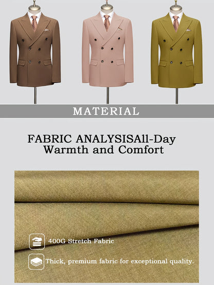  Hot Trend Mustard Yellow Double Breasted Men Suit 2PCS Luxury Slim Fit Blazer Pants Stylish Daily Party Dating Outfit