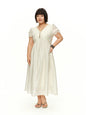 DUSHU Women's 2026 Summer New Sweet Skirt Puff Sleeve V-Neck Lyocell Dress Short Sleeve Slim Fit A-Line Beige Dress Multi-Size