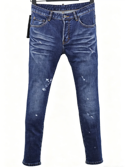 6060 Four Seasons New Men's Washed Ripped Patch Old Slim-fit Straight Black Jeans for Men